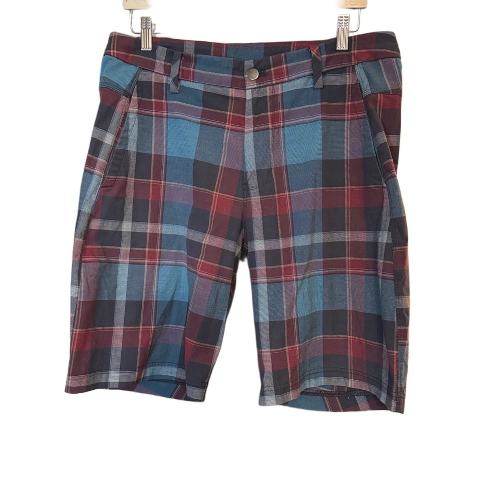 Lululemon Mens Kahuna Chino Blue Red Plaid Golf Preppy 10" Inseam Shorts Sz33?